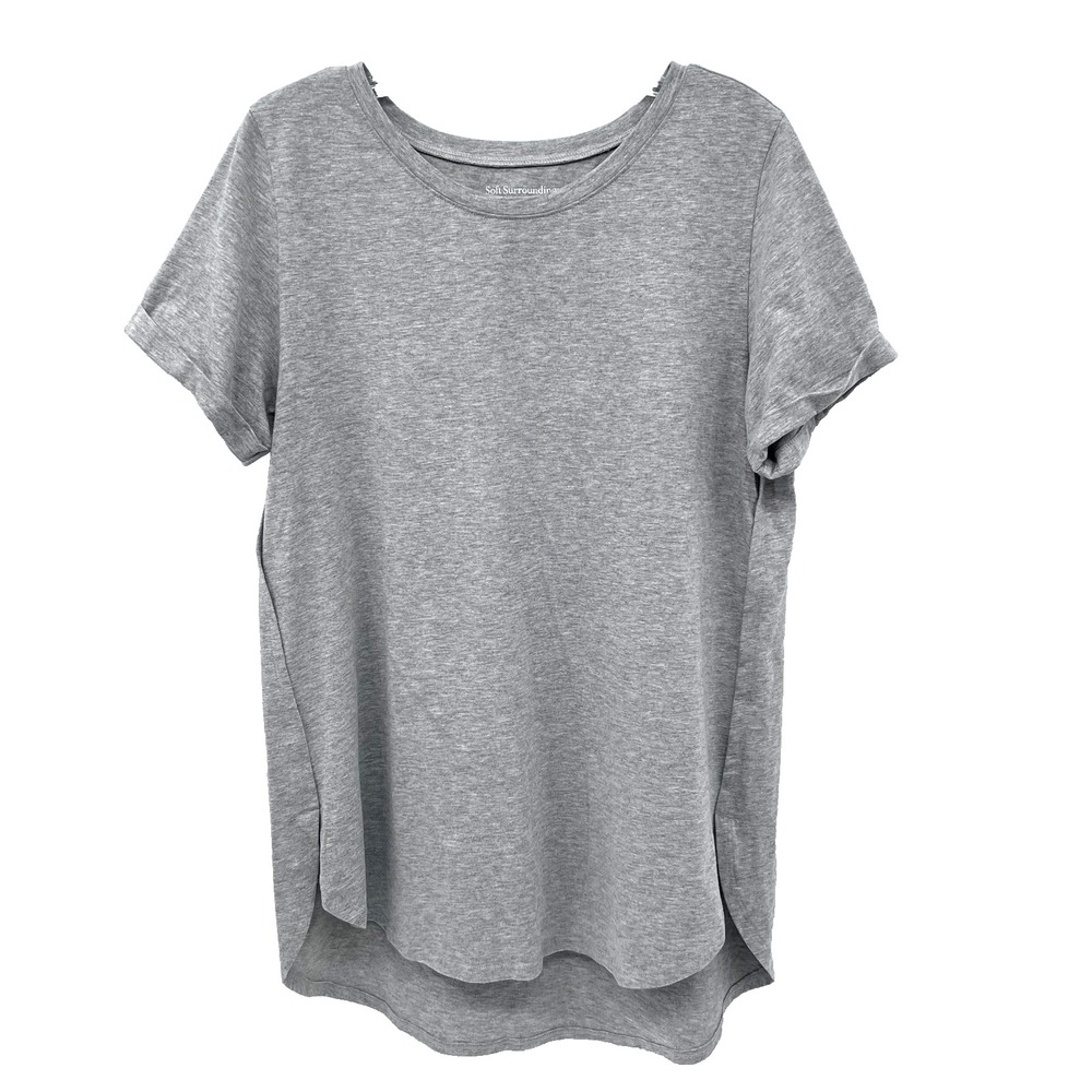 SOFT SURROUNDINGS Women's Sz L Heather Gray Short-Sleeve High-Low Tunic T-Shirt